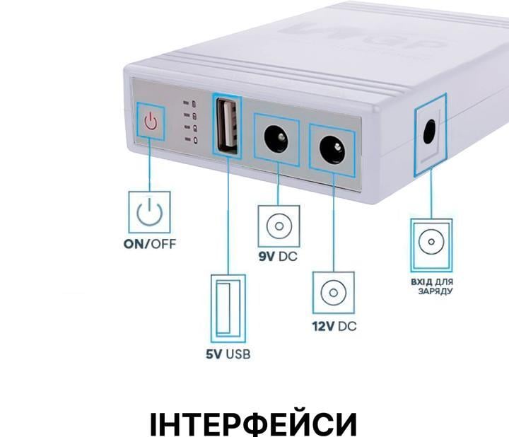 Джерело безперебійного живлення WGP MINI UPS DC компактний із захистом від короткого замикання 5V/9V/12V 10400 mAh (22726763) - фото 2