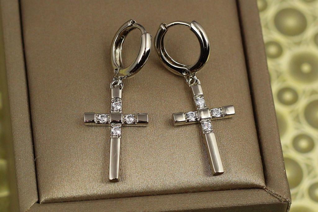 Серьги подвески Xuping Jewelry Крестики четыре камня 3,2 см Серебристый (1977359853)