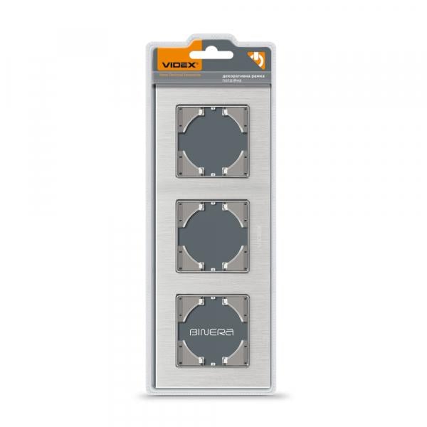 Рамка Videx на 3 місця горизонтальна Срібний алюміній