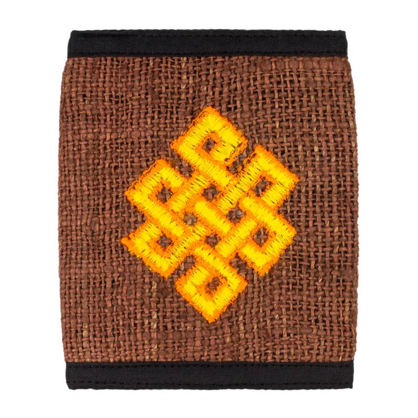 Кошелек конопляный Вышивка Узел бесконечности 12,5х10,5х2 см Коричневый (27655)