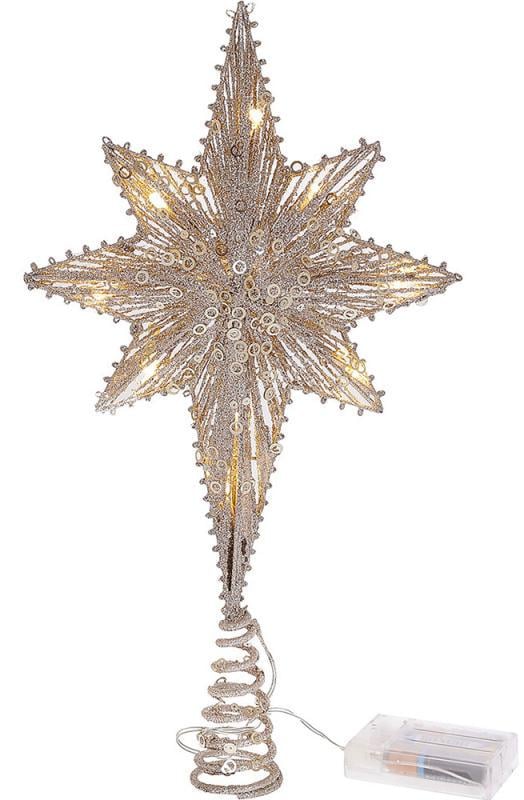 Верхушка для елки Звездочка с LED-подсветкой 40x20 см Шампань