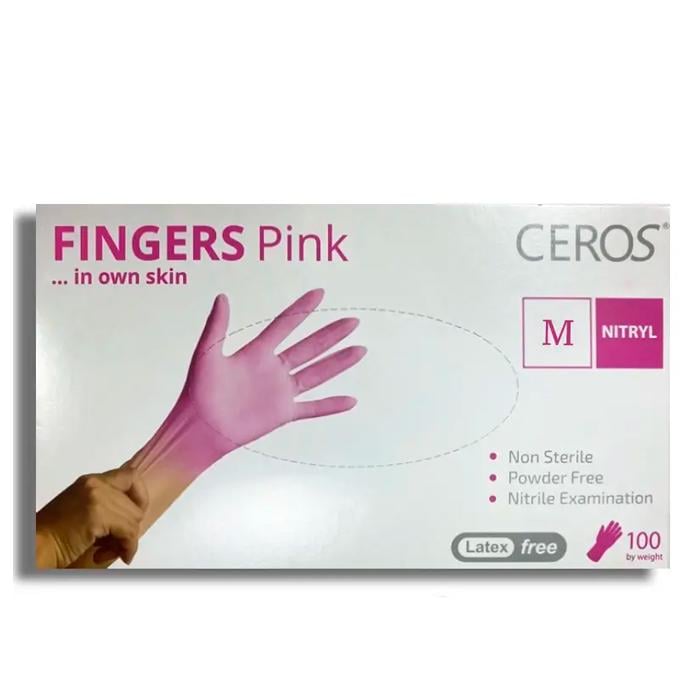 Рукавички нітрилові Ceros Fingers М 100 шт. Pink