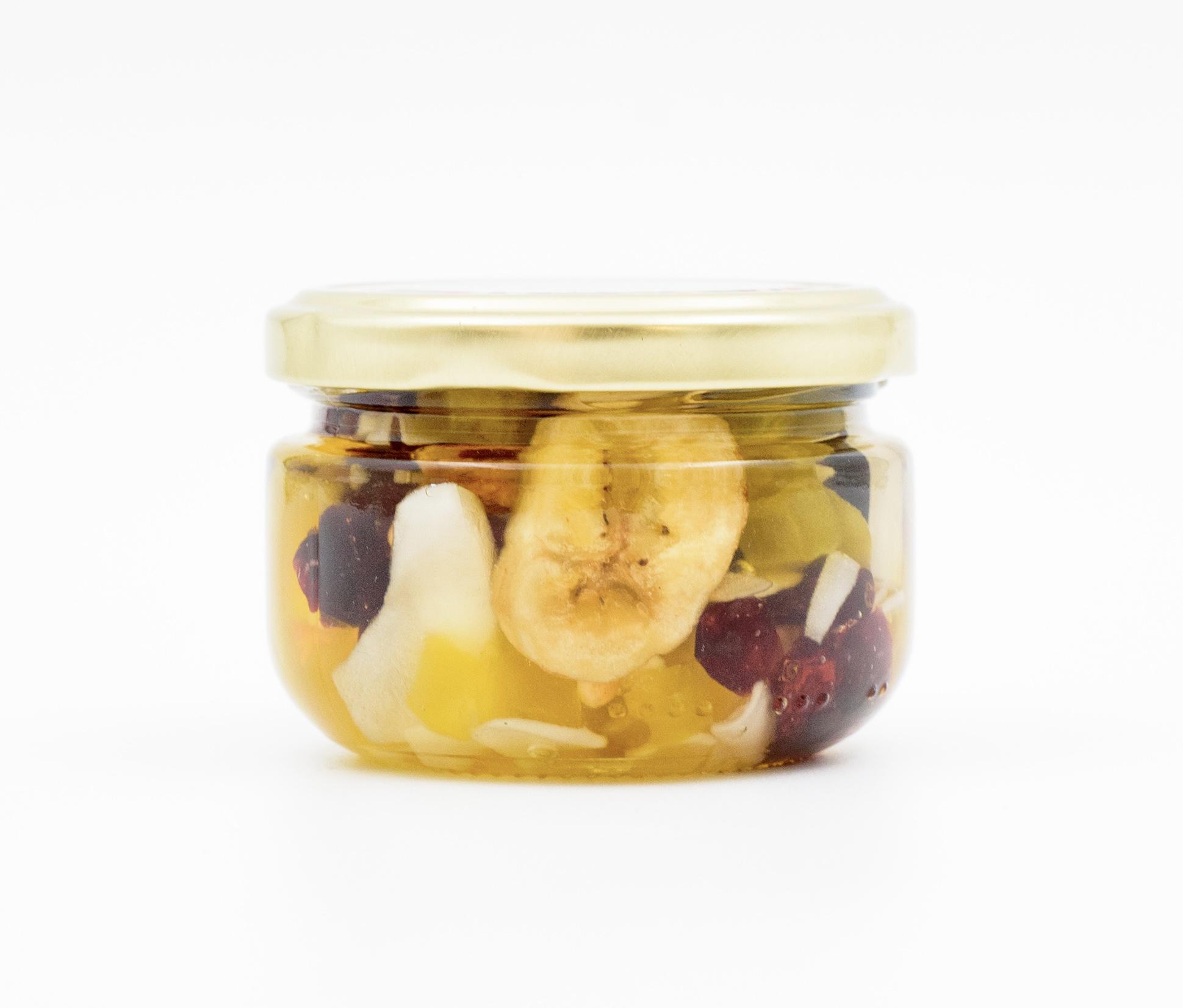 Горіхи з медом LOVE HONEY Тропіки кешʼю/кокосові та бананові чипси/цукати ананасу/журавлина та травневий мед без цукру 140 г