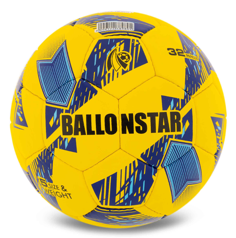Мяч футбольный BALLONSTAR FB-5176 №5 PU Гриппи сшит вручную Желто-синий (29655081)