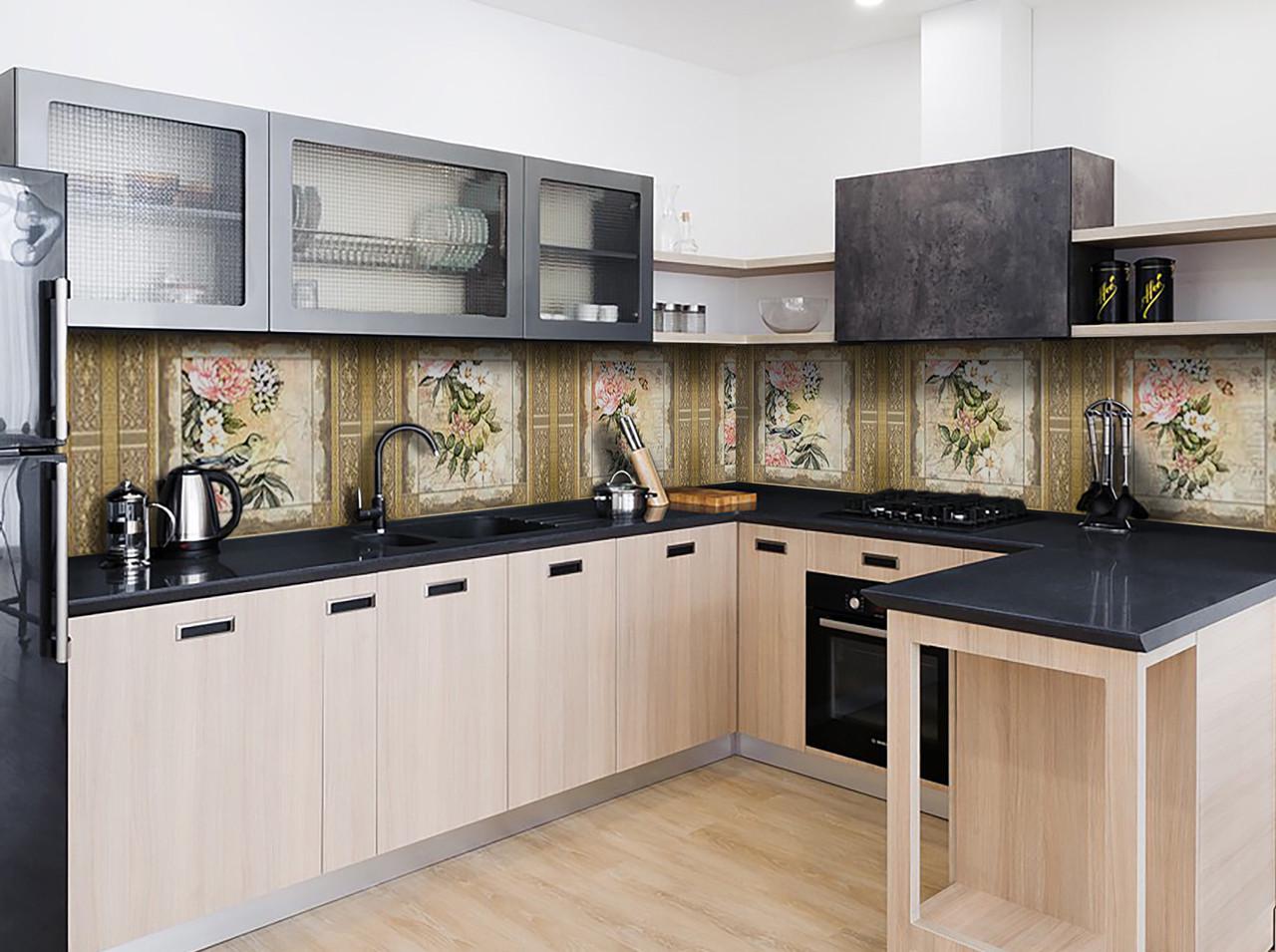 Кухонный фартук Винтажный узор птицы из самоклеющейся виниловой пленки 65х250 см Бежевый Кухонный фартук Винтажный узор птицы из самоклеющейся виниловой пленки 65х250 см Бежевый