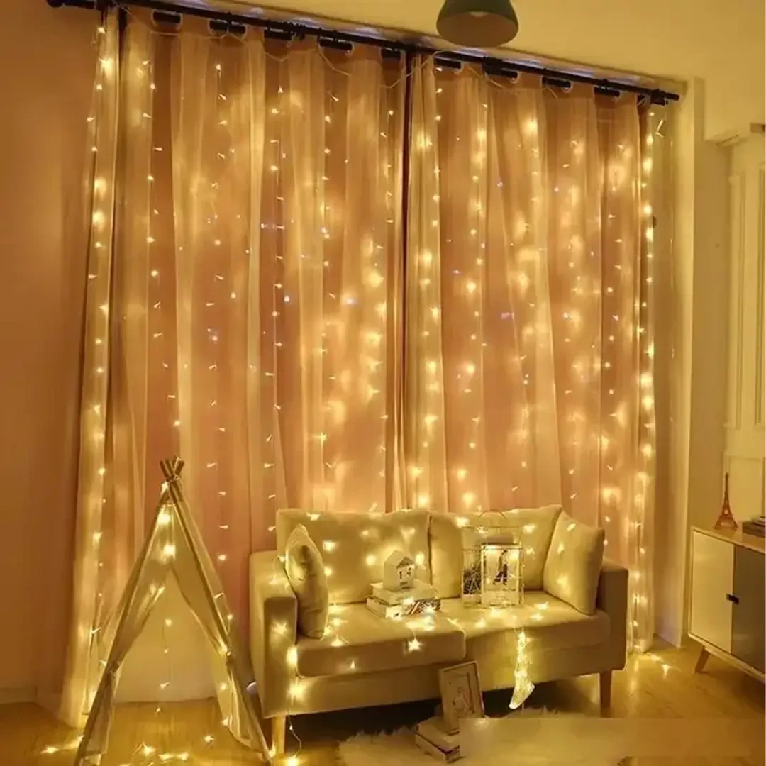 Гирлянда-штора 200 LED USB 3х2 м 10 нитей Теплый (SFK43)