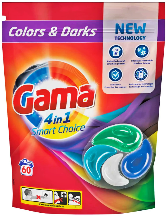 Гель-капсули для прання білизни Gama 4в1 Colors & Darks 60 шт. (831310)