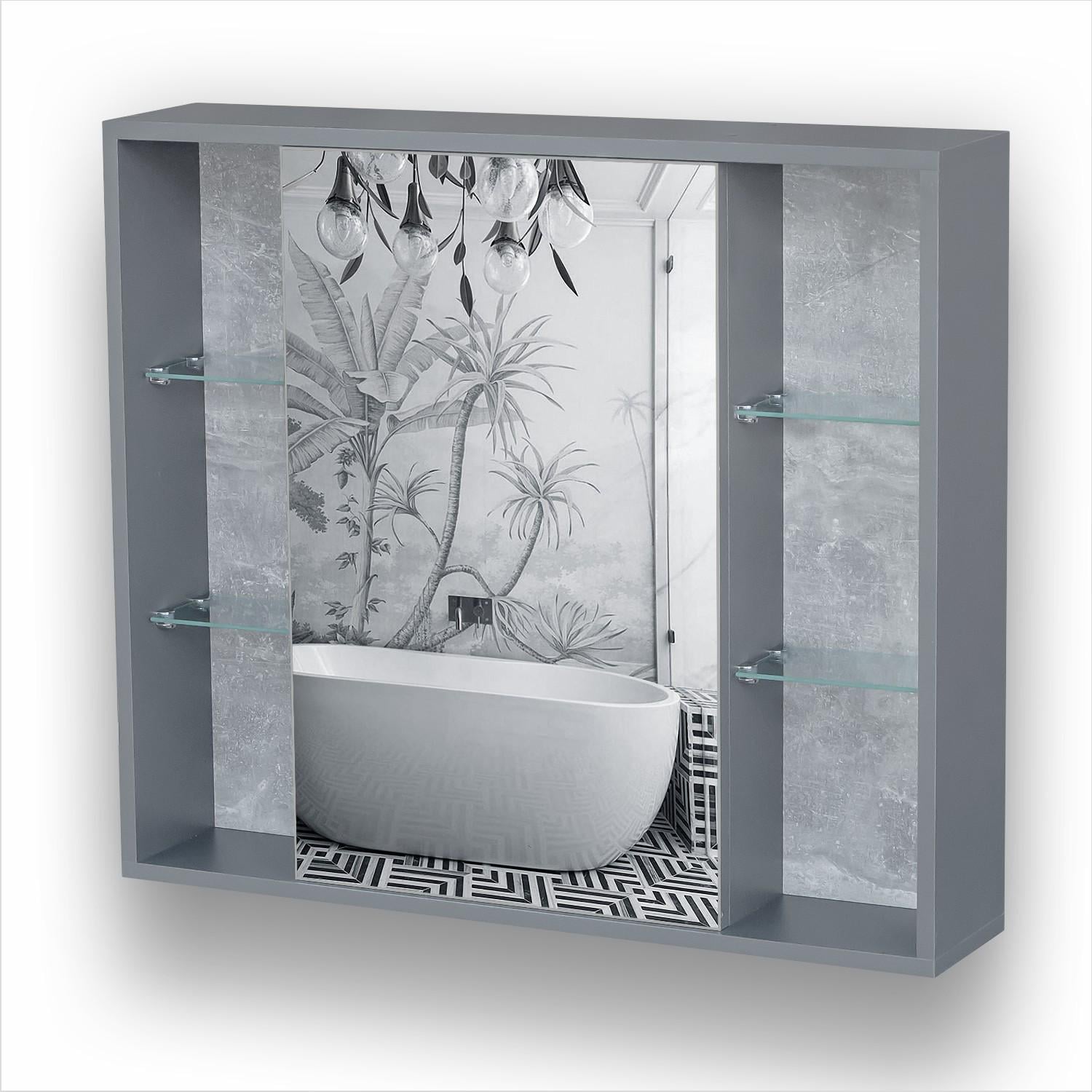 Зеркальный шкаф для ванной с открытыми полками Kentucky Антрацит/Бетон (25484697)