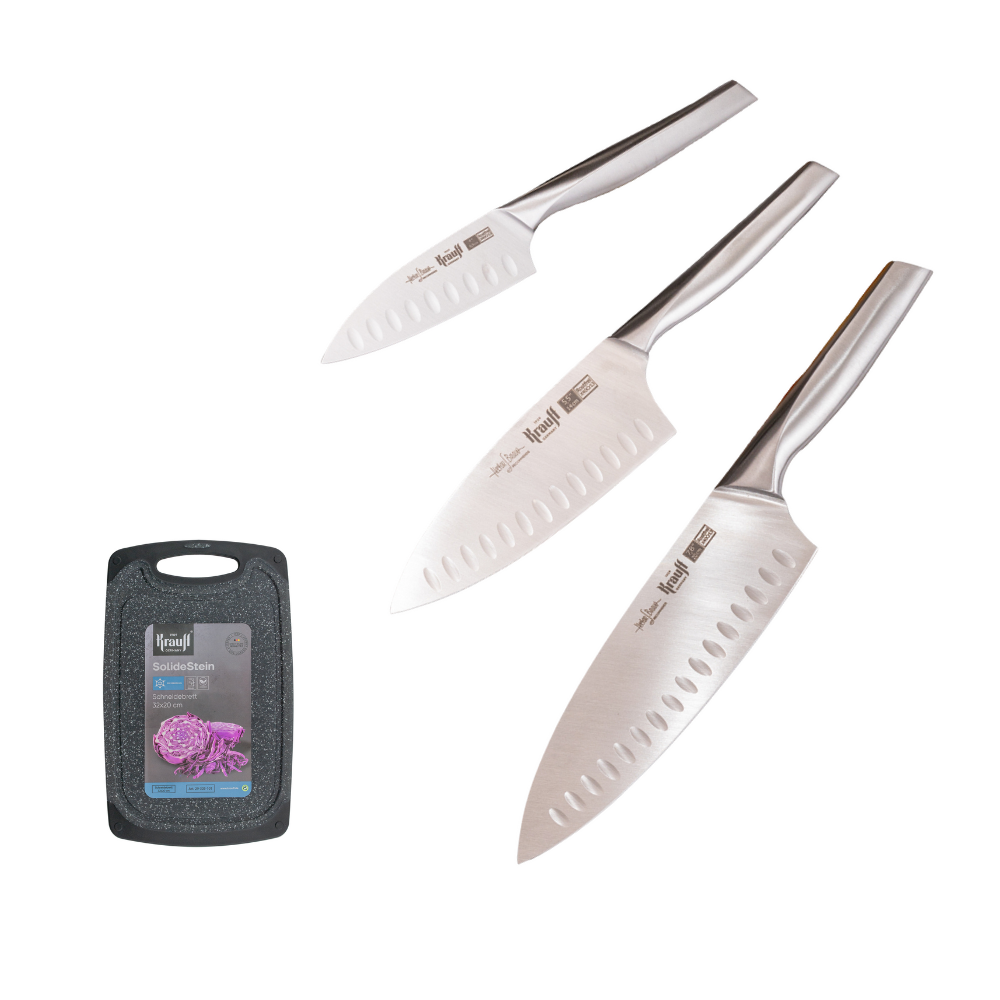 Набор цельнолитых ножей Krauff Prime Chef с кухонной доской 4 пр. (55-333-467)