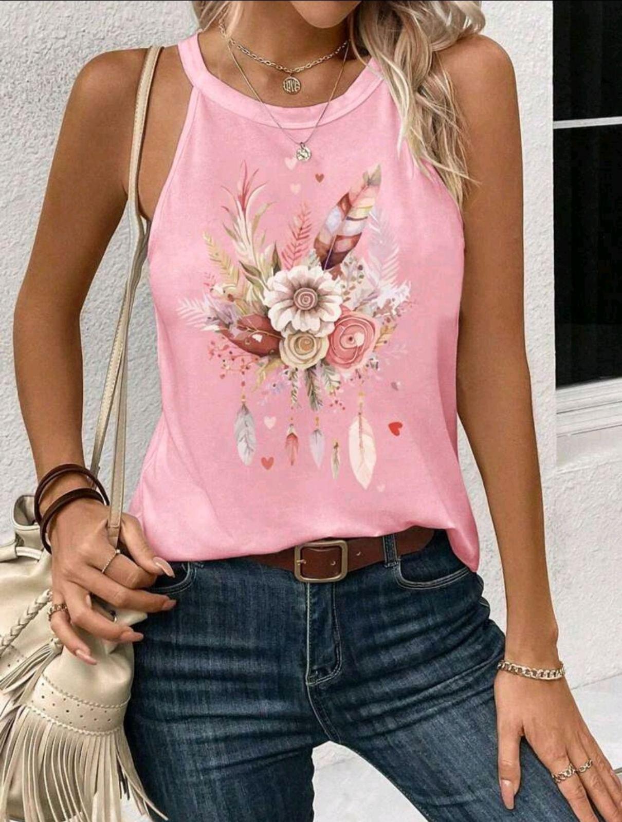 Майка женская Floral Feather Heart Pattern S Розовый (27319201) - фото 2