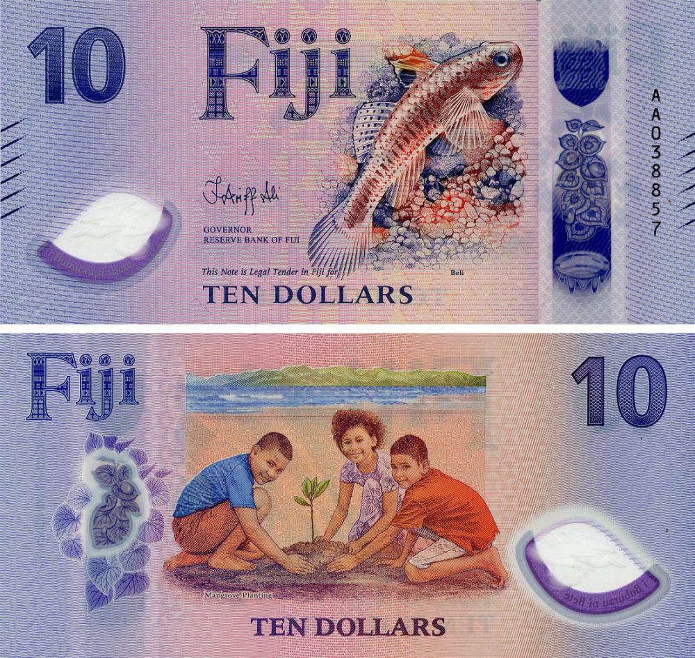 Коллекционная банкнота Фиджи 10 долларов 2025/2026 Полимер UNC Рыба белые s. AA (PW126)