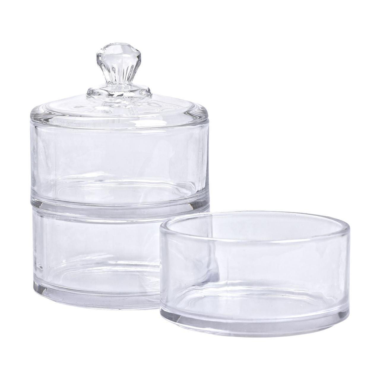 Цукерниця триярусна скляна з кришкою 10 см (5968) - фото 4 Цукерниця триярусна скляна з кришкою 10 см (5968) - фото 4
