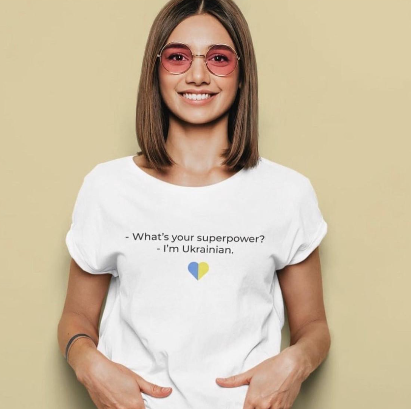 Футболка женская патриотическая Stedman с принтом What's your superpower I'm Ukrainian XL Белый (УКР150-1655279228)