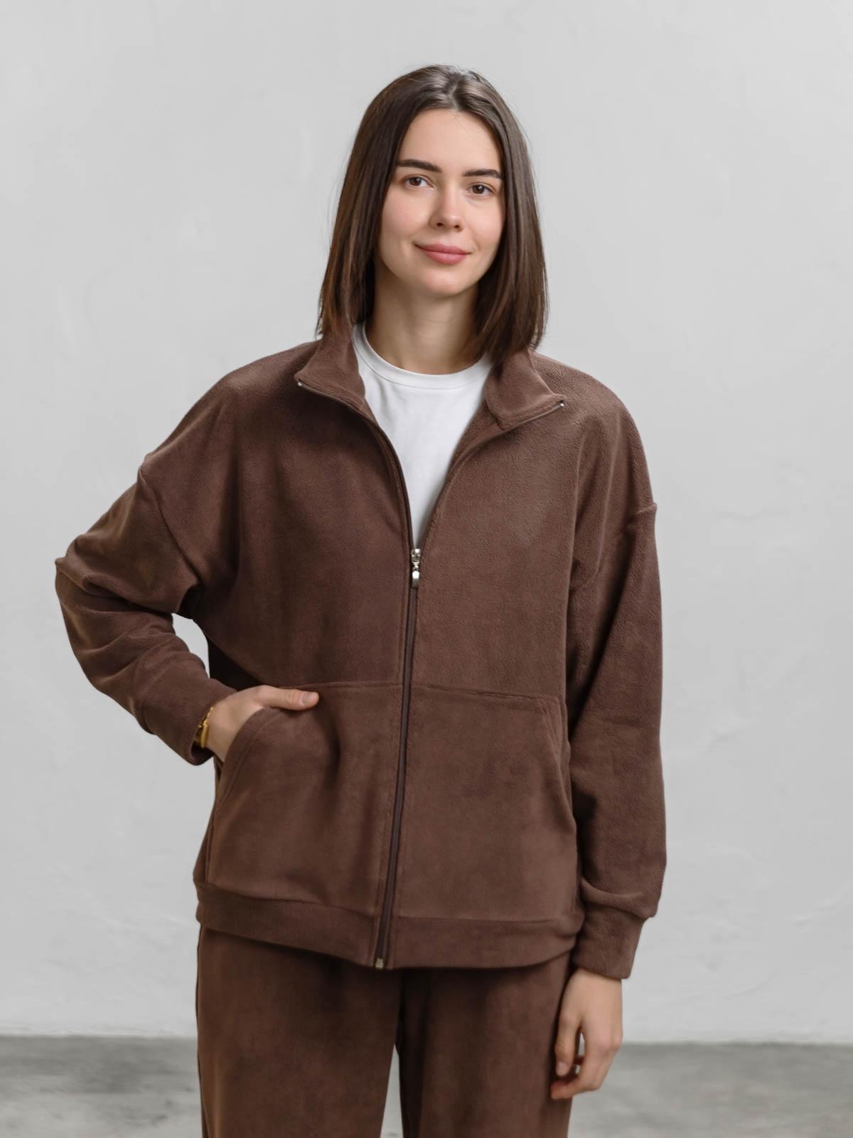 Бомбер жіночий FROMUS з фліс-плюшу S/M Темно-коричневий (2655-59) - фото 4