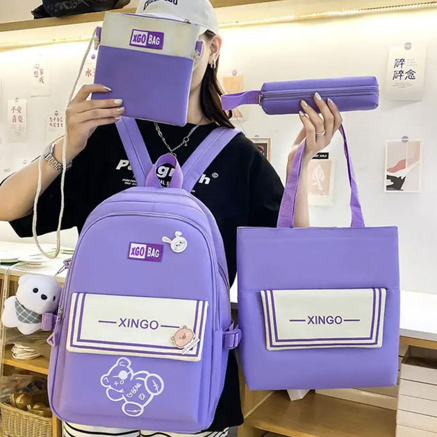 Школьный рюкзак для девочки XGO BAG 4в1 рюкзак/шоппер/пенал/сумочка Фиолетовый - фото 2 Школьный рюкзак для девочки XGO BAG 4в1 рюкзак/шоппер/пенал/сумочка Фиолетовый - фото 2