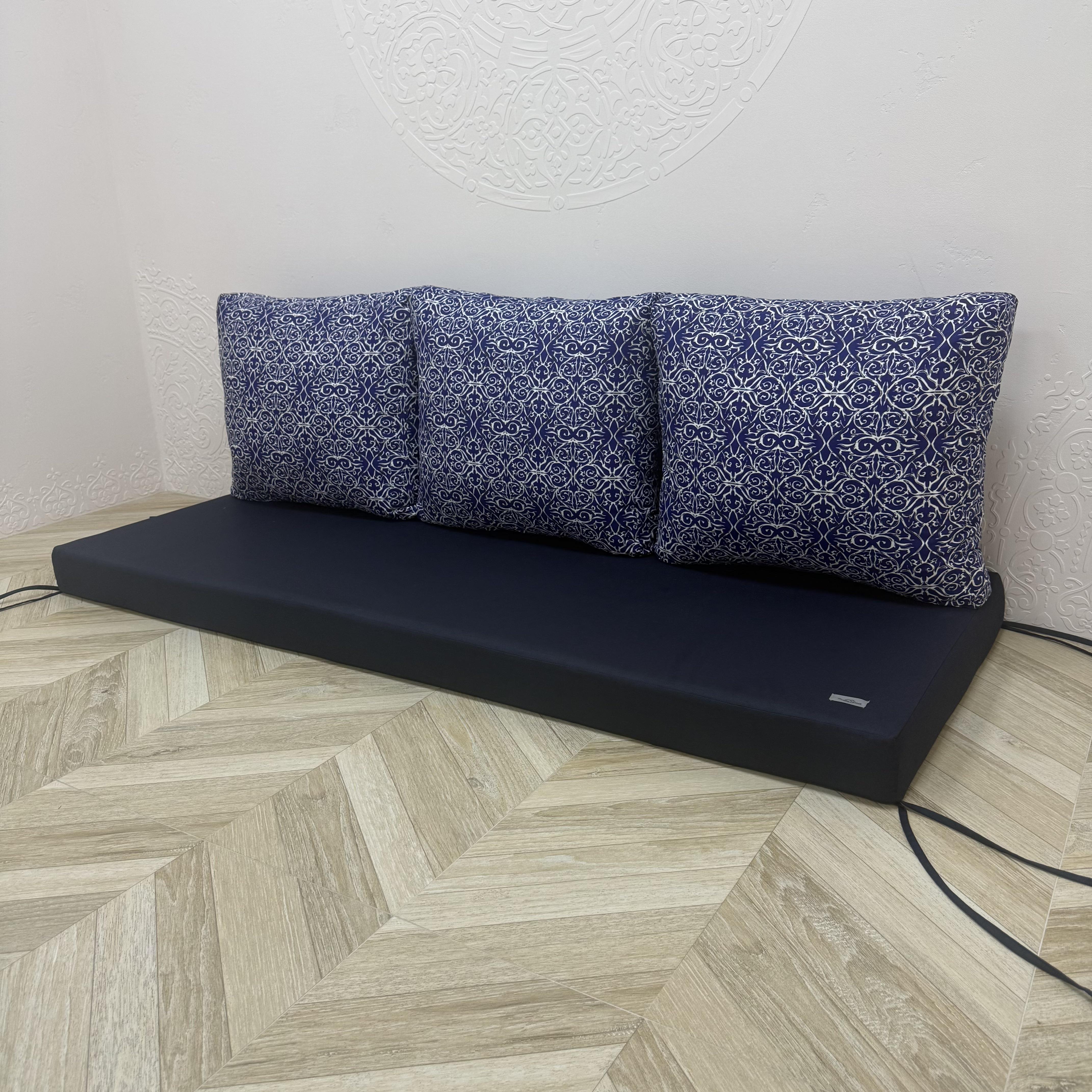 Комплект матрас с подушками Comfort Home Curly blue на поддоны/качели/каркасы/садовая мебель панама 160х60х40х10 см