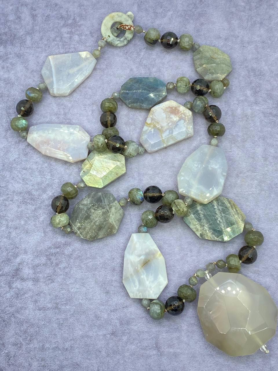 Бусы кварц и лабрадор 92 см Разноцветный (1153)