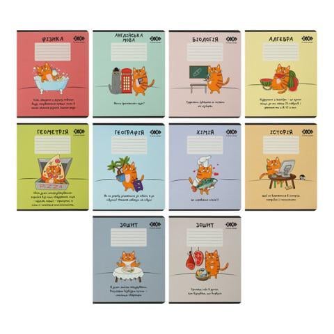 Зошити учнівські KIDS LINE CUTE CAT 8 предметів 36 аркушів клітинка 10 шт. в упаковці