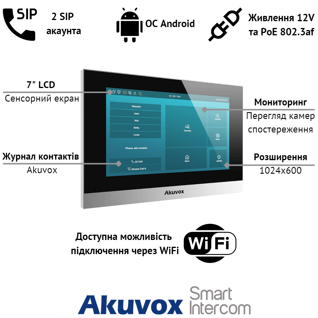 Домофон SIP C315W 7" на Android з WiFi та Bluetooth Білий (2134) - фото 4 Домофон SIP C315W 7" на Android з WiFi та Bluetooth Білий (2134) - фото 4