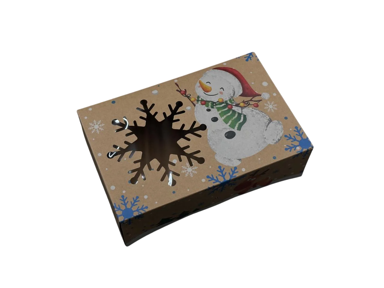Коробка подарочная со смотровым окошком Снежинка с принтом сборная картонная 22х14,5х7 см Крафт (OA-110)