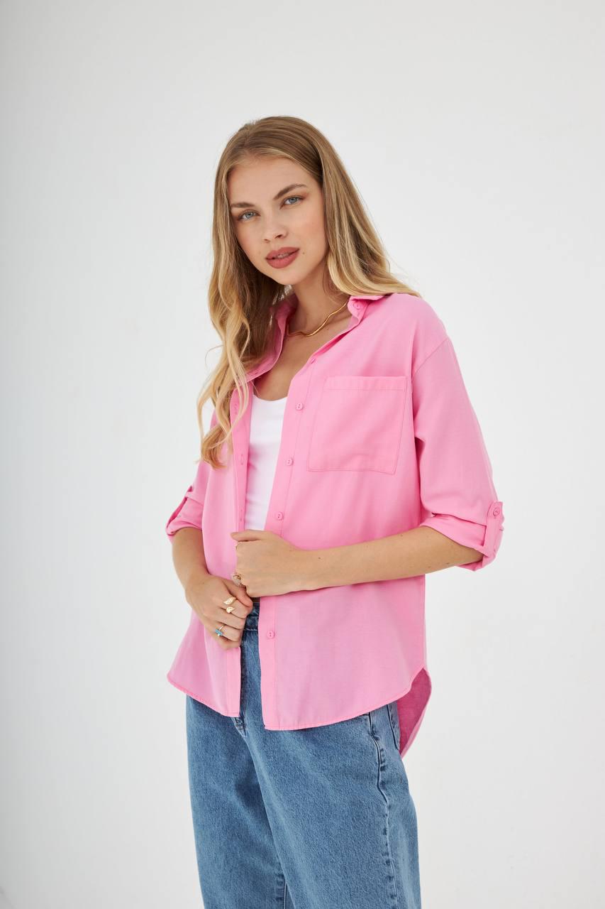 Рубашка женская MIX RAY 9942 базовая удлиненная спинка оверсайз с карманом M Розовый (1299) - фото 8 Рубашка женская MIX RAY 9942 базовая удлиненная спинка оверсайз с карманом M Розовый (1299) - фото 8