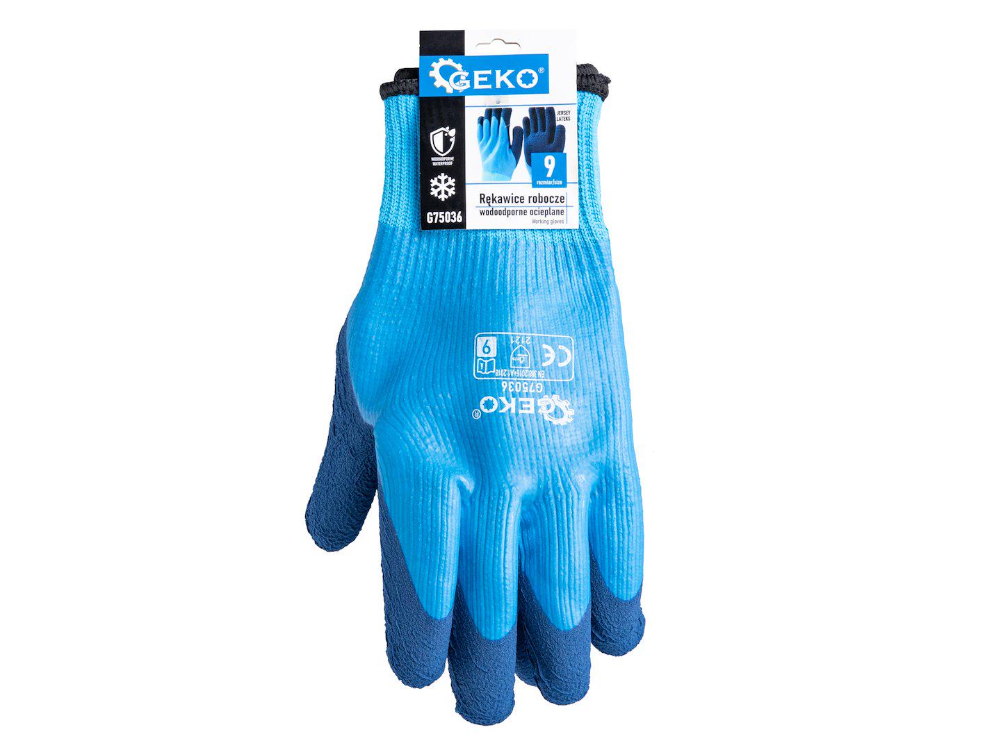 Рабочие варежки утепленные GeKo водоотпорные трикотажные покрытые рифленым латексом р. 9 Синий (G75036)