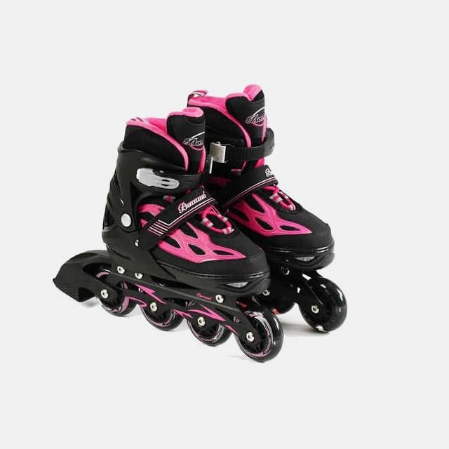 Коньки роликовые с защитой Best Roller PU колеса светящиеся р. 35-38 Pink/Black (141128)