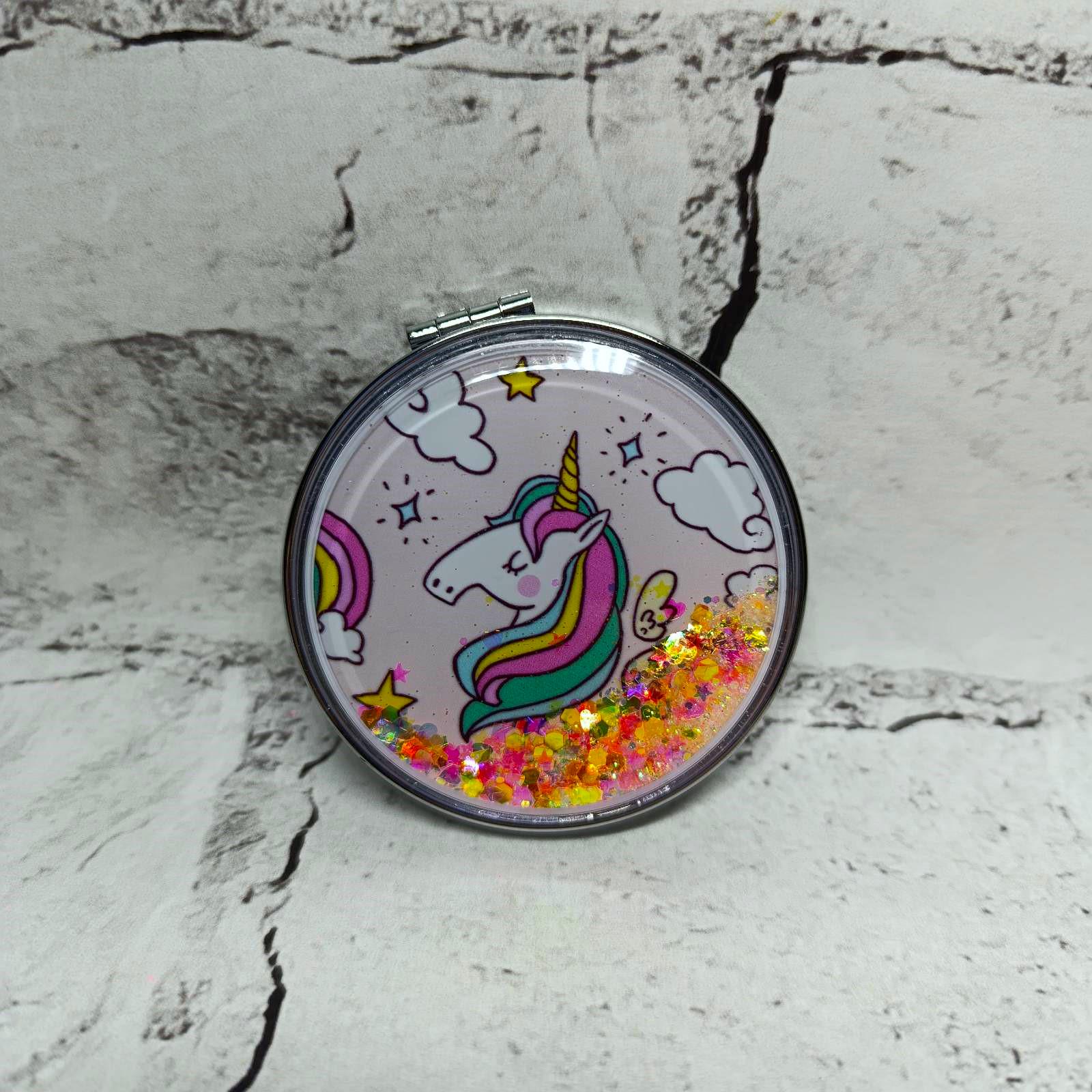 Зеркало карманное косметическое Единорог жидкие блестки 7х7 см (А20-11) Зеркало карманное косметическое Единорог жидкие блестки 7х7 см (А20-11)
