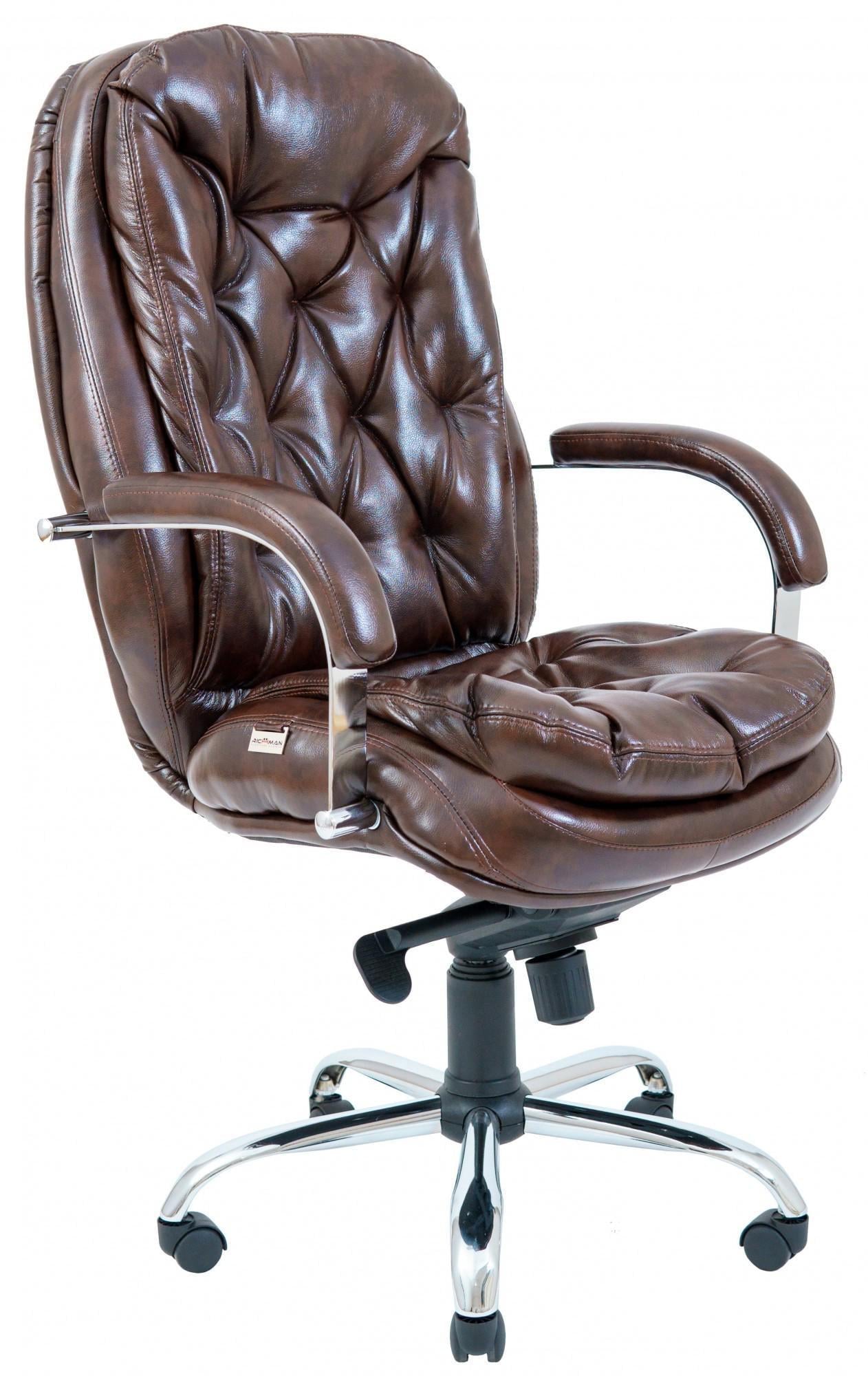 Кресло офисное компьютерное Венеция Мадрас Dark Brown Хром М2 AnyFix Коричневый