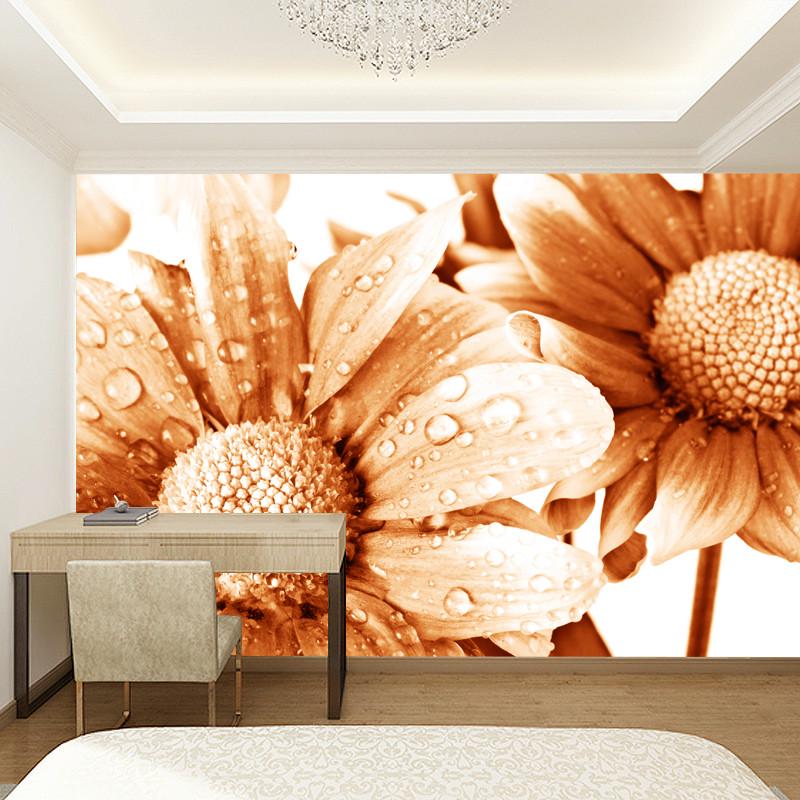 Фотообои 3D флизелиновые цветочные для спальни/зала/кухни Цветы с капельками