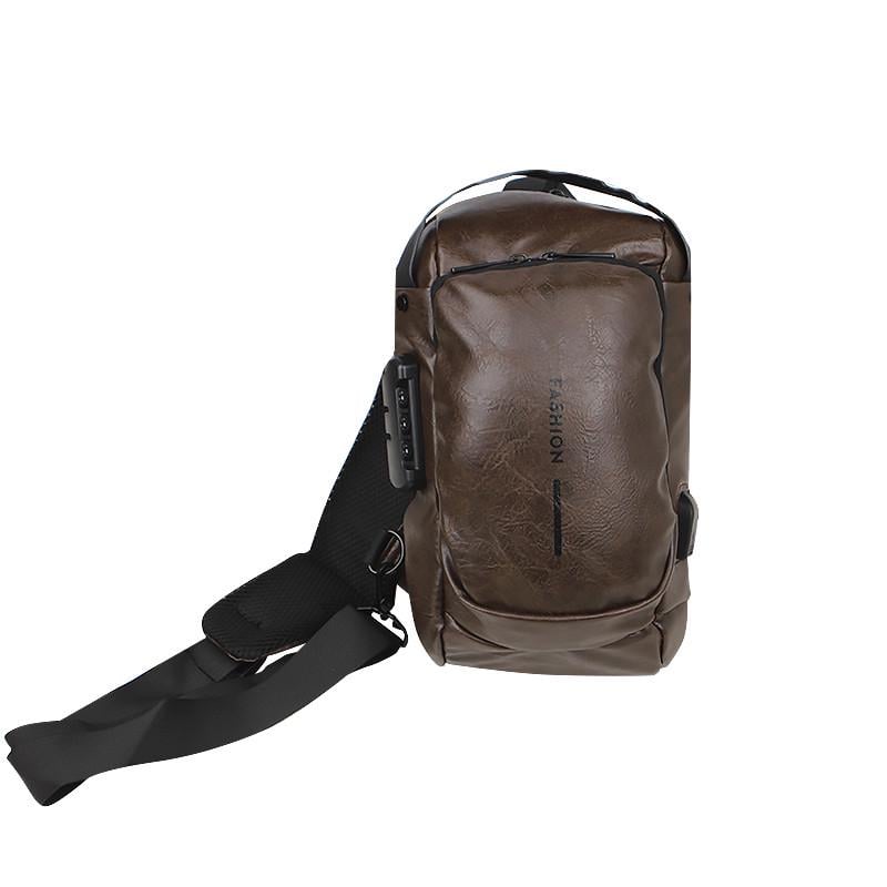 Мужская сумка Lesko 694 через плечо с кодовым замком водонепроницаемая Dark Brown (25714149)