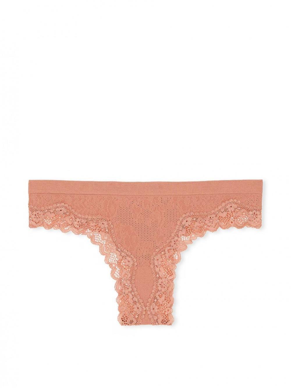 Трусики Victoria's Secret Seamless Lace-Trim Thong M Бежевый (26805947)