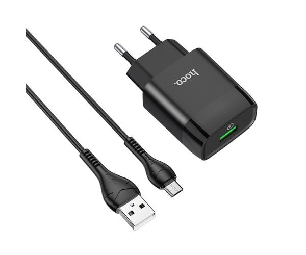 Устройство сетевое зарядное Hoco C72Q USB 2A QC3.0 18 W microUSB 1 м Черный