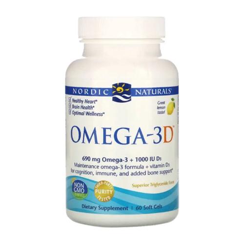 Омега 3 Nordic Naturals Omega-3D 1000 мг 60 Soft Gels Great Lemon taste - фото 3