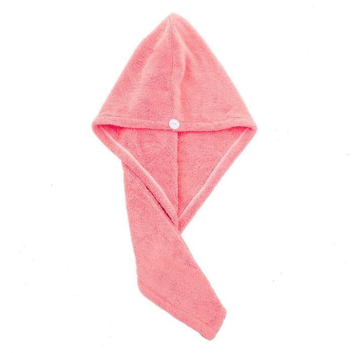 Полотенце-тюрбан HairTowel для сушки волос из микрофибры с пуговицей 64х24 см Розовый (200)