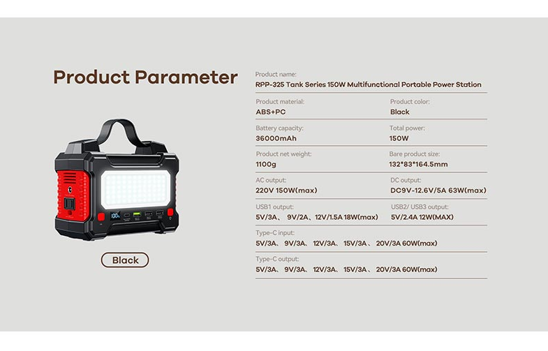 Портативна електростанція Remax Tank Series 150W Power Station RPP-325 36000 mAh 3USB Type-C DC/AC (554018) - фото 6