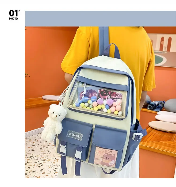 Шкільний набір для дівчинки-підлітка SG406-2 4в1 портфель/пенал/косметичка/сумка-шоппер Білий/Блакитний (DR014351) - фото 5