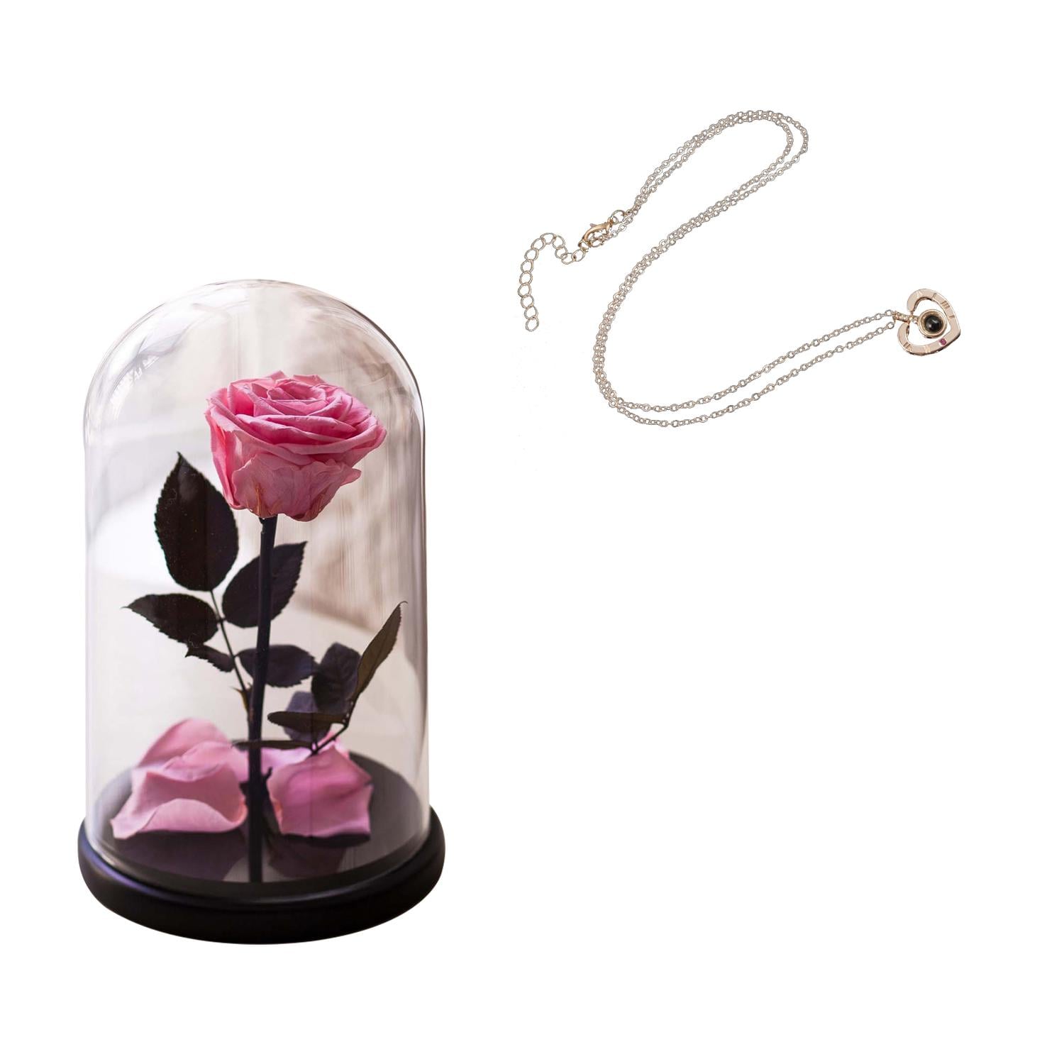 Роза в колбе Rose of Love под стеклянным куполом 16 см Pink (f222a926)