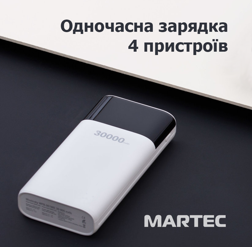 Павербанк Martec Wozinsky 4xUSB Type-C/Micro-USB/Lightning 30000 mAh Білий (12116539) - фото 4