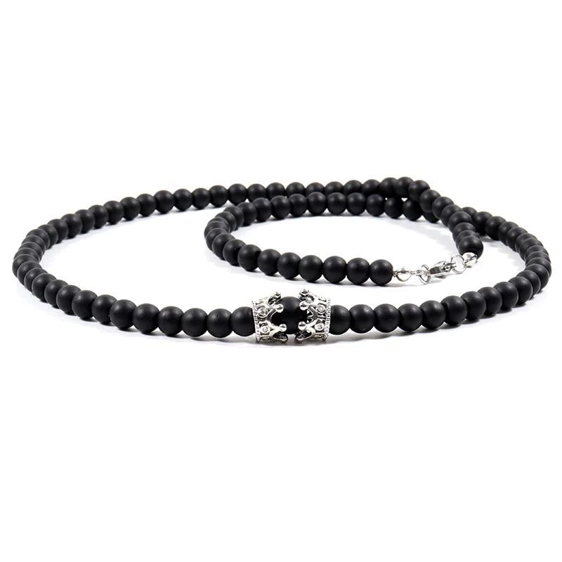 Намисто з шунгіту з срібними коронами 6 мм р. 60 (17925172)