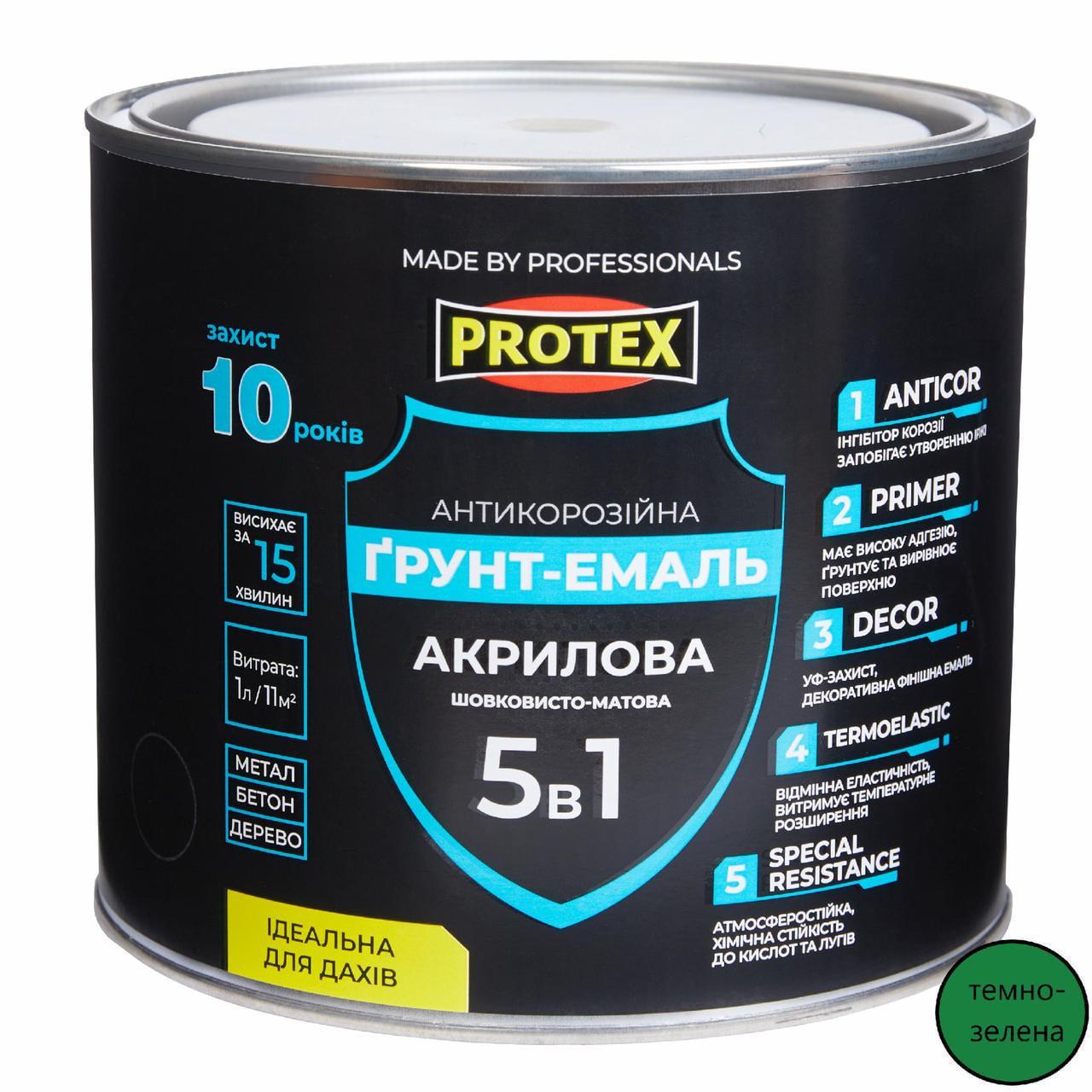 Грунт-емаль акрилова ОР антикорозійна PROTEX 5в1 2,4 кг 2 л RAL 6005 Темно-зелений