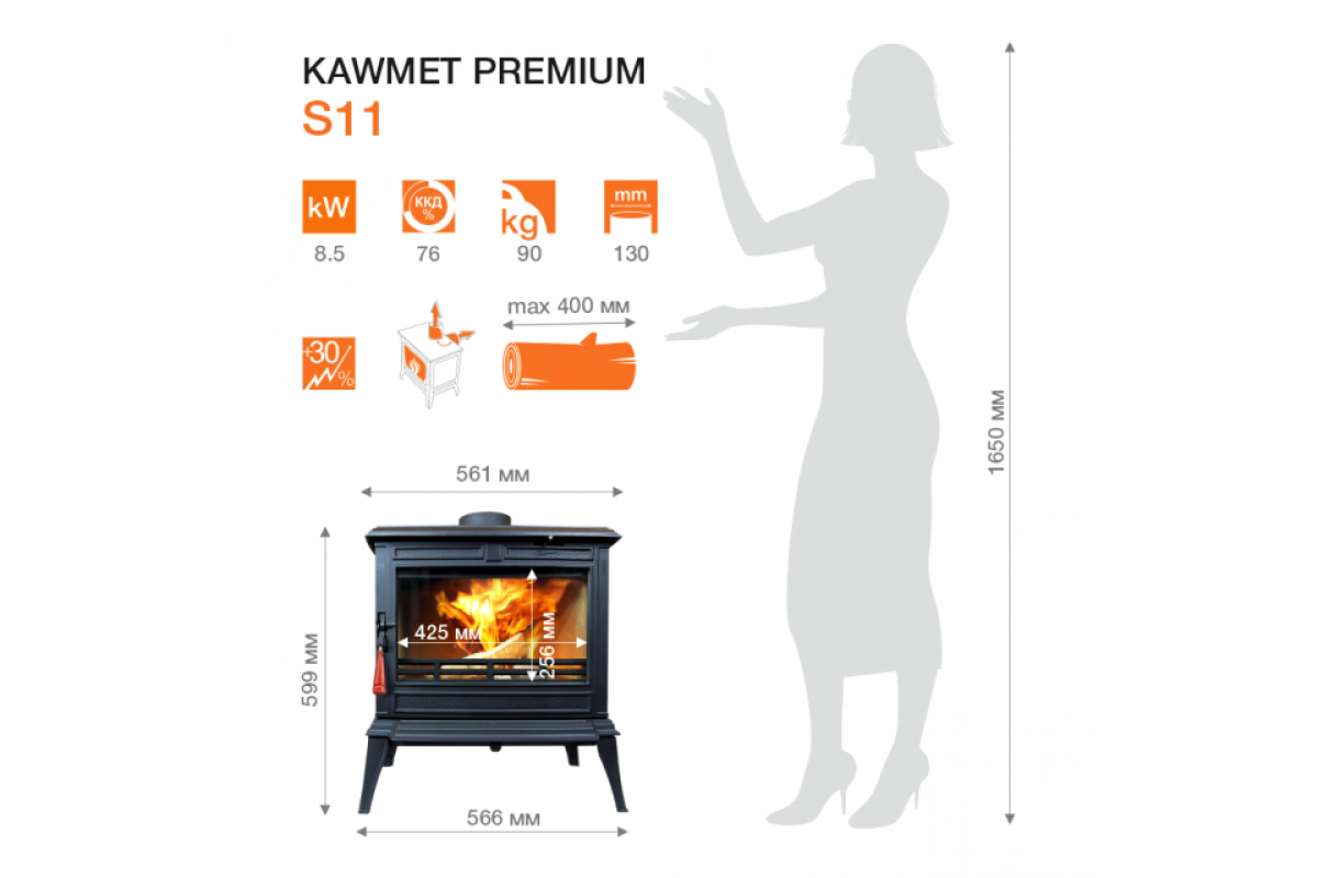 Піч чавунна KAWMET Premium PROMETEUS S11 опалювально варильна 8,5 кВт (9236730) - фото 2