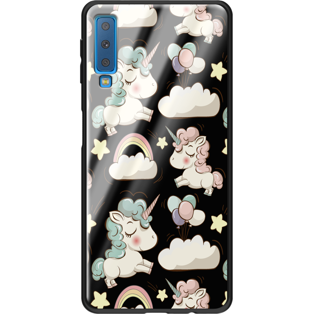 Чехол Boxface Samsung A750 Galaxy A7 2018 Unicorns Черный силикон со стеклом (35481-cc2-37741)