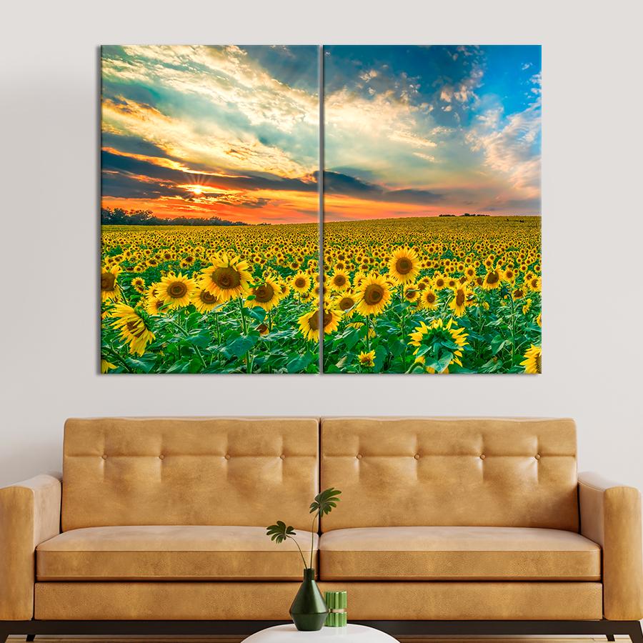 Картина природа Бескрайнее поле подсолнухов 111x81 см (A1107-2)