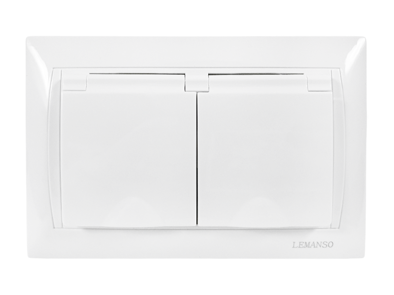 Розетка двойная Lemanso Сакура с крышкой с заземлением Белый (LMR1041)