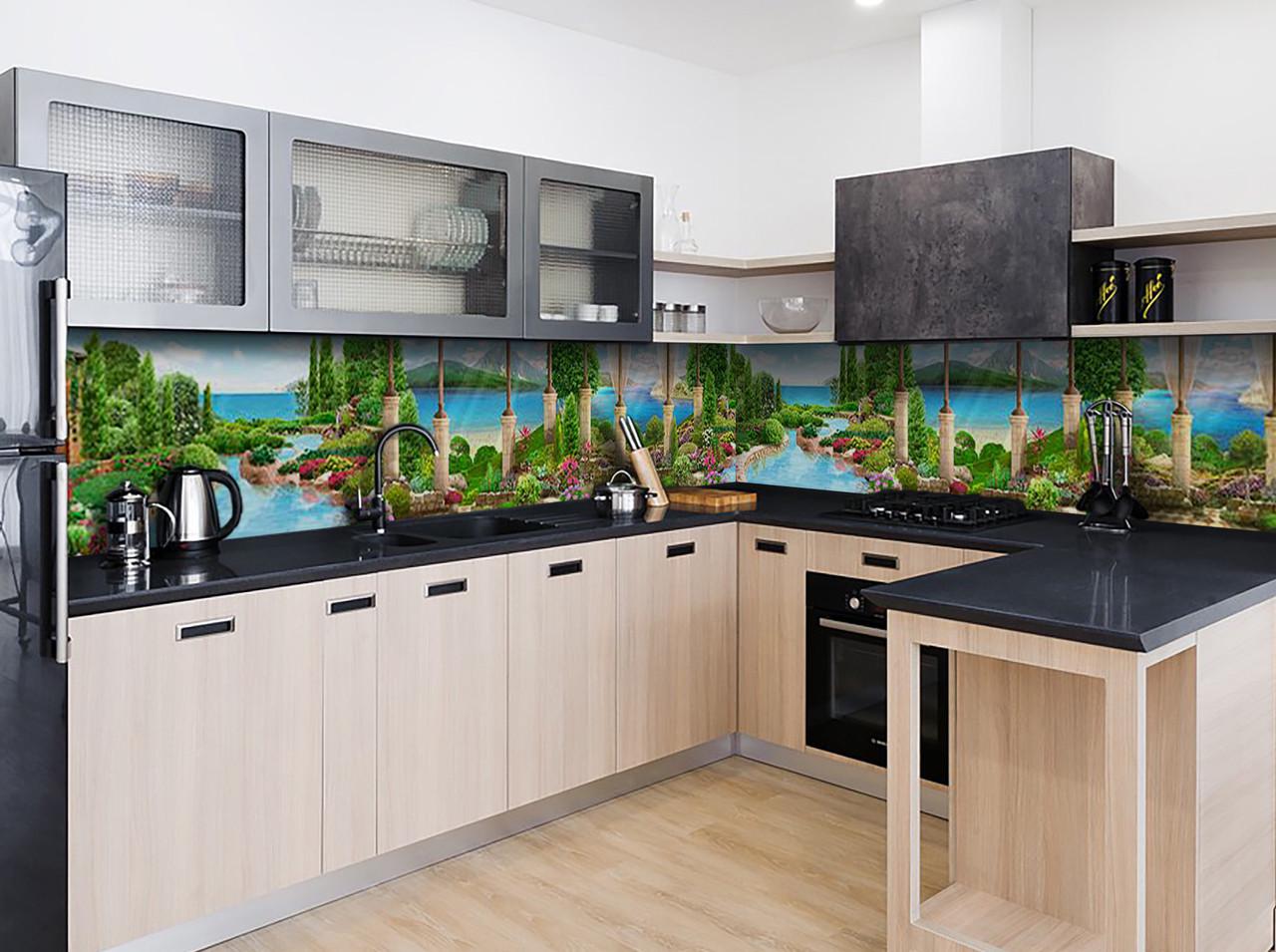 Кухонный фартук Бассейн у моря пейзаж с самоклеющейся виниловой пленки 60х300 см Зеленый