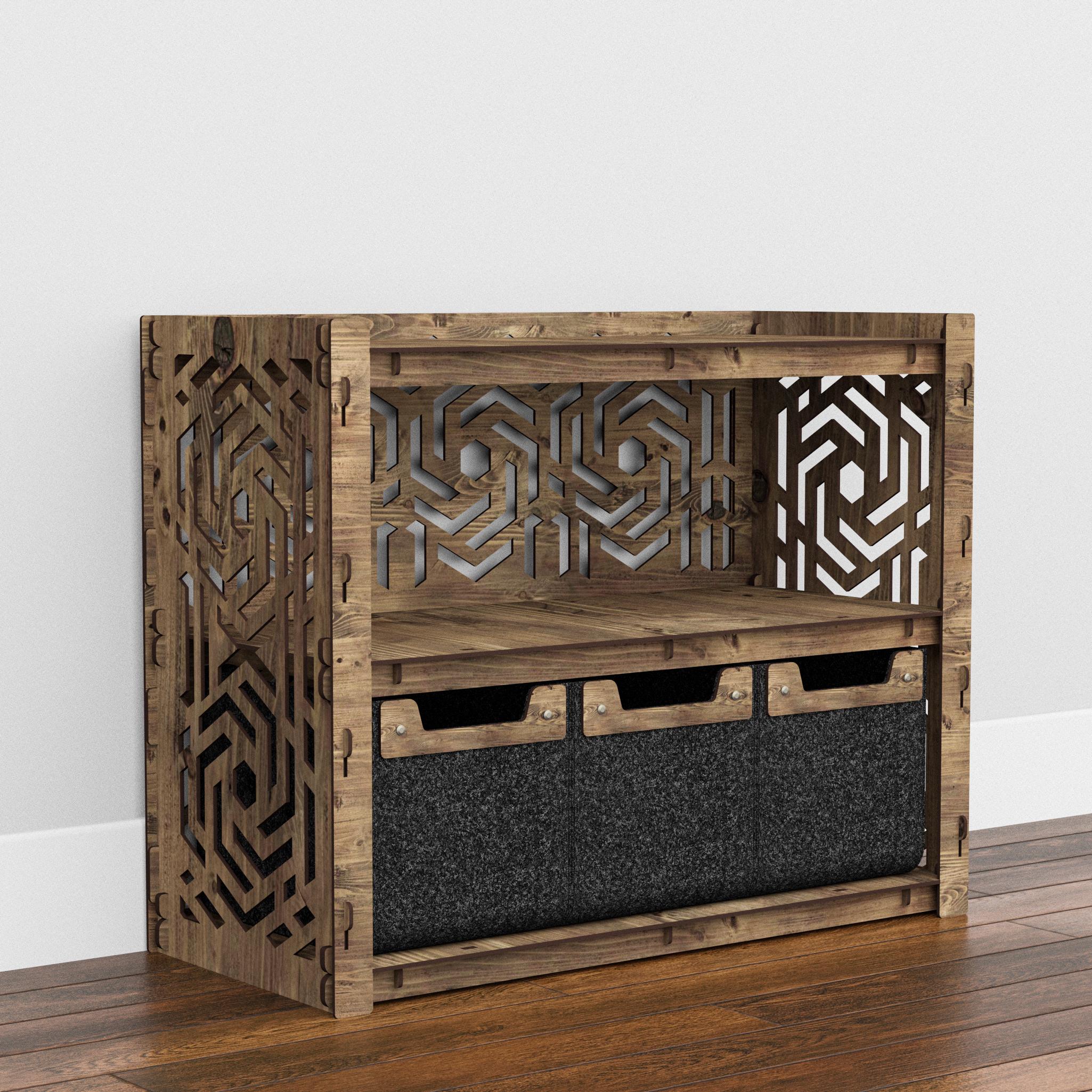 Комод в гостиную деревянный низкий Hexagonica Solar на 3 ящика черные корзины 600х750х345 мм (119987) - фото 4