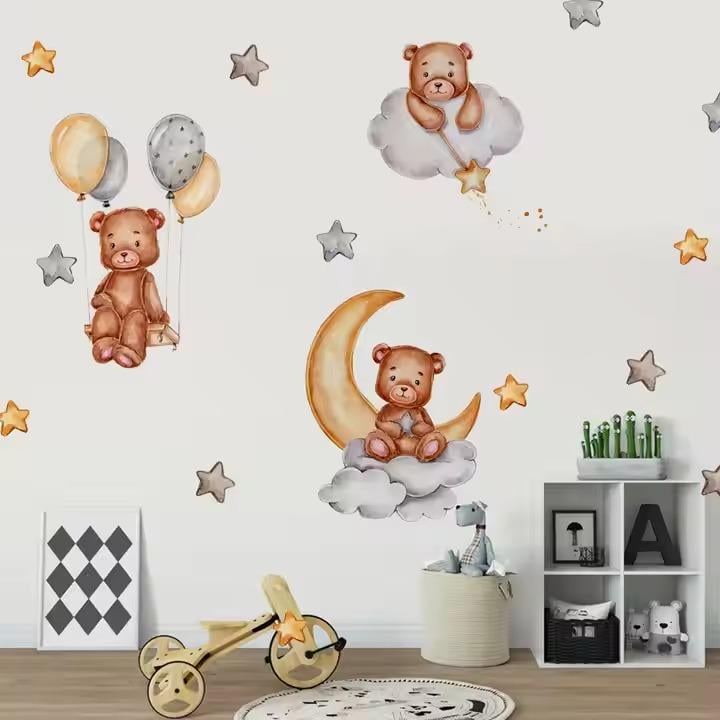 Наклейки вінілові Ведмежа декоративні в дитячу кімнату 30х90 см