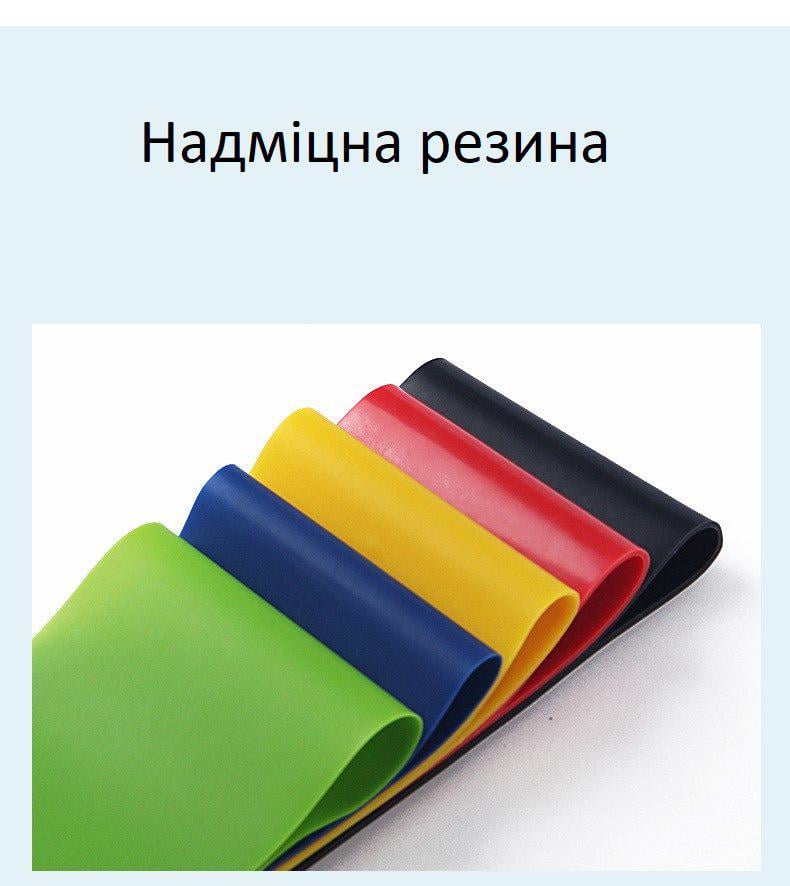 Набір фітнес резинок для тренувань в зручному мішечку 5 шт. Різнокольоровий (R9129) - фото 6