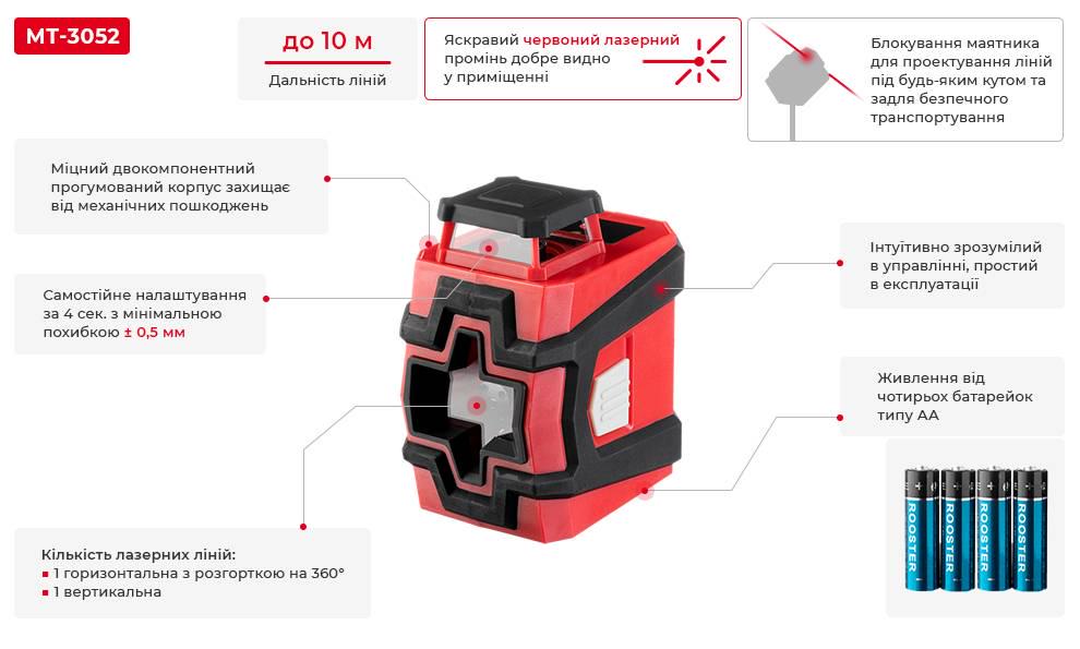 Уровень лазерный Intertool MT-3052 360° 2 лазерные головки (9920499) - фото 9